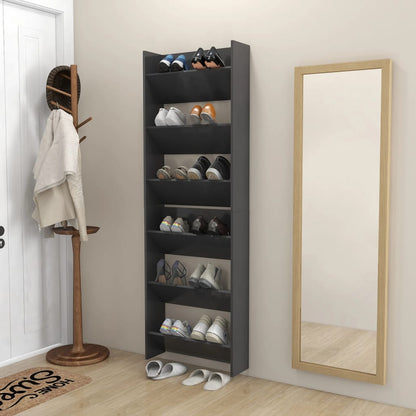 Wall Shoe Cabinet Set of 2 Grey Engineered wood Compact