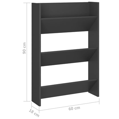 Wall Shoe Cabinet Set of 2 Grey Engineered wood Compact