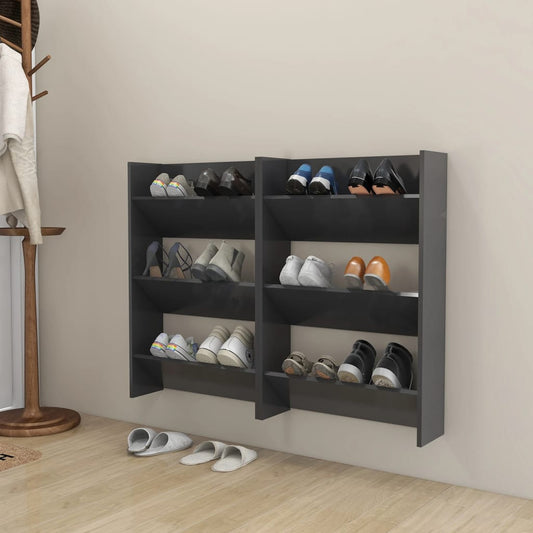 Wall Shoe Cabinet Set of 2 Grey Engineered wood Compact