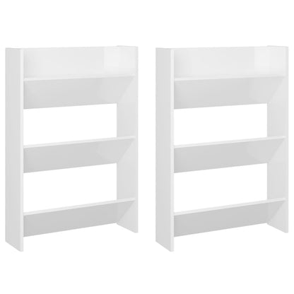 Wall Shoe Cabinets 2 pcs High Gloss White 23.6"x7.1"x35.4" Engineered Wood