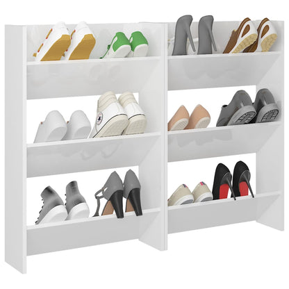 Wall Shoe Cabinets 2 pcs High Gloss White 23.6"x7.1"x35.4" Engineered Wood