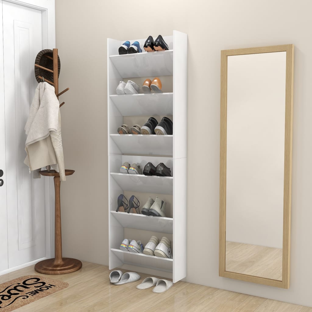 Wall Shoe Cabinets 2 pcs High Gloss White 23.6"x7.1"x35.4" Engineered Wood