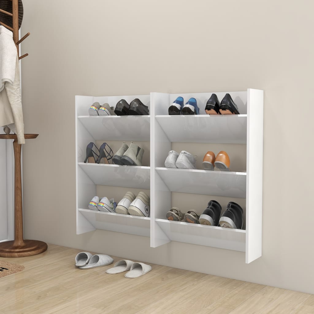 Wall Shoe Cabinets 2 pcs High Gloss White 23.6"x7.1"x35.4" Engineered Wood