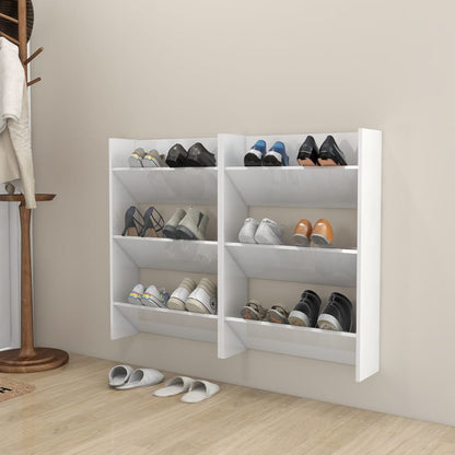 Wall Shoe Cabinets 2 pcs High Gloss White 23.6"x7.1"x35.4" Engineered Wood