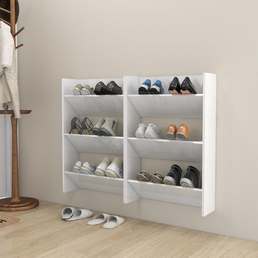 Wall Shoe Cabinets 2 pcs High Gloss White 23.6"x7.1"x35.4" Engineered Wood