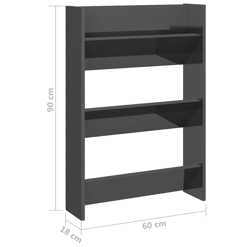 Wall Shoe Cabinet High gloss grey Engineered wood Medium
