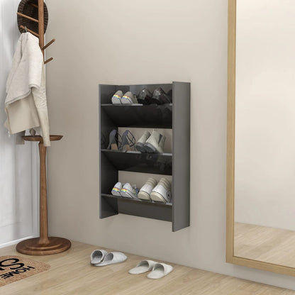 Wall Shoe Cabinet High gloss grey Engineered wood Medium