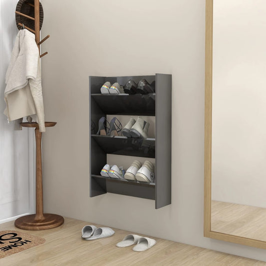 Wall Shoe Cabinet High gloss grey Engineered wood Medium
