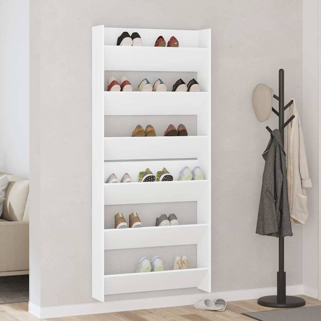 Wall Shoe Cabinets 2 pcs White 31.5"x7.1"x35.4" Engineered Wood