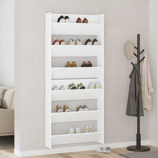 Wall Shoe Cabinets 2 pcs White 31.5"x7.1"x35.4" Engineered Wood
