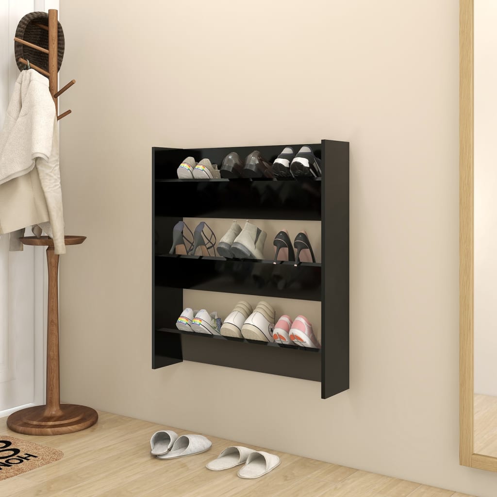 Wall Shoe Cabinet Black 31.5x7.1x35.4" Engineered Wood