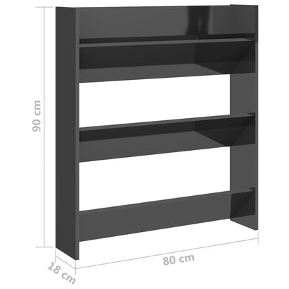Wall Shoe Cabinet High Gloss Gray 31.5"x7.1"x35.4" Engineered Wood
