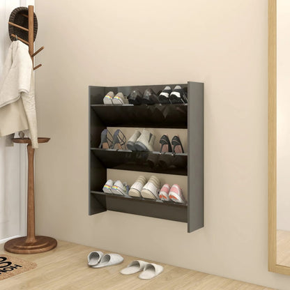 Wall Shoe Cabinet High Gloss Gray 31.5"x7.1"x35.4" Engineered Wood