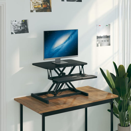 Adjustable Workstation Black Steel and Engineered Wood Compact