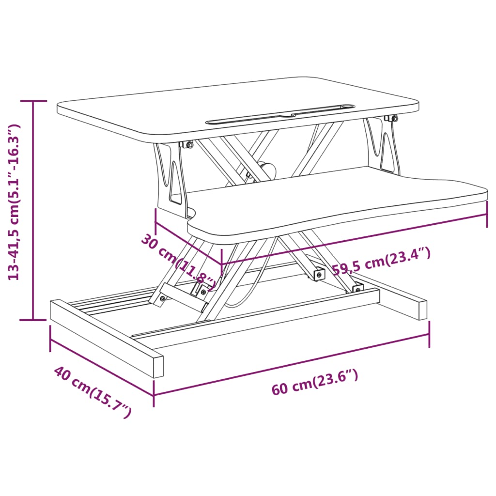 Adjustable Workstation White Steel, Engineered wood Adjustable