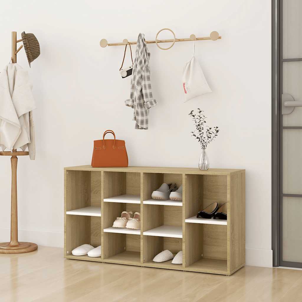 Shoe Bench White and Sonoma Oak 40.6"x11.8"x21.7" Engineered Wood