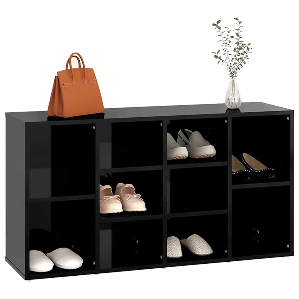 Shoe Bench High Gloss Black 40.6"x11.8"x21.7" Engineered Wood