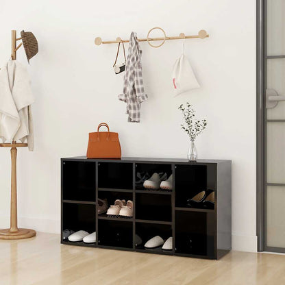 Shoe Bench High Gloss Black 40.6"x11.8"x21.7" Engineered Wood