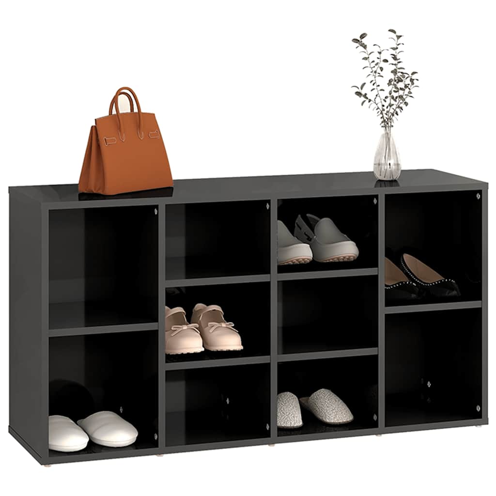 Shoe Bench High Gloss Gray 40.6"x11.8"x21.7" Engineered Wood