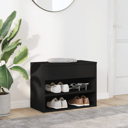 Shoe Bench Black 23.6"x11.8"x17.7" Engineered Wood