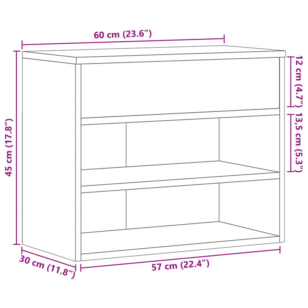 Shoe Bench Black 23.6"x11.8"x17.7" Engineered Wood
