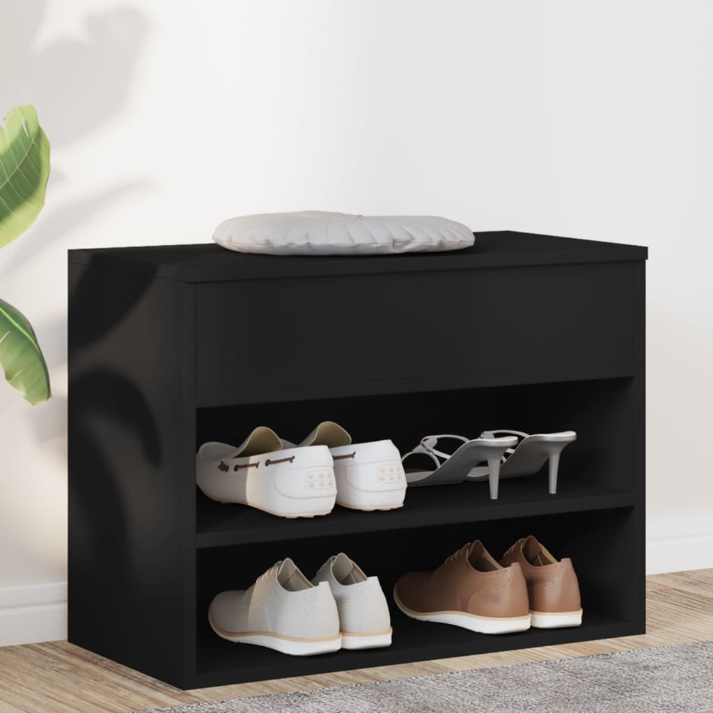 Shoe Bench Black 23.6"x11.8"x17.7" Engineered Wood