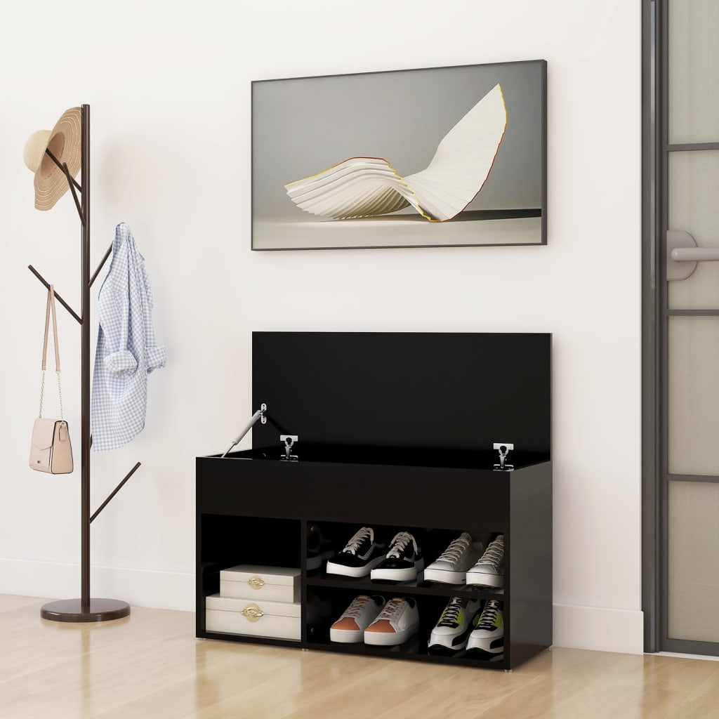 Shoe Bench Black 31.5x11.8x17.7" Engineered Wood