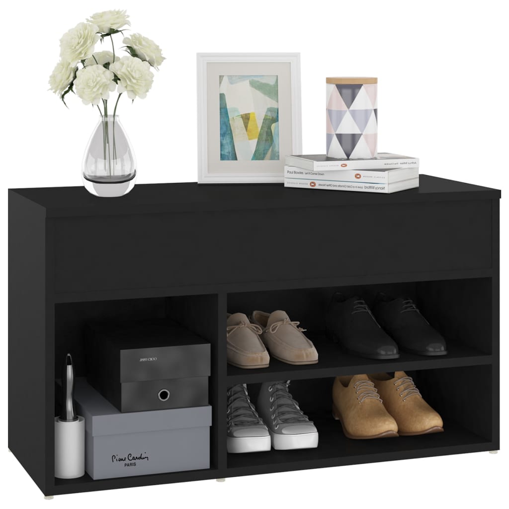 Shoe Bench Black 31.5x11.8x17.7" Engineered Wood