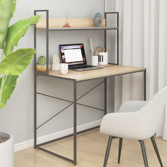 Computer Desk Black and Oak Engineered Wood 43.3x23.6x54.3 in