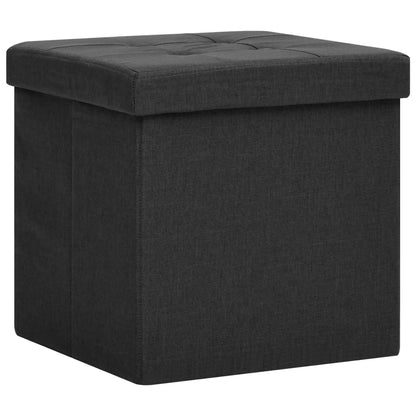 Storage Stool Black Faux linen, MDF Compact Foldable