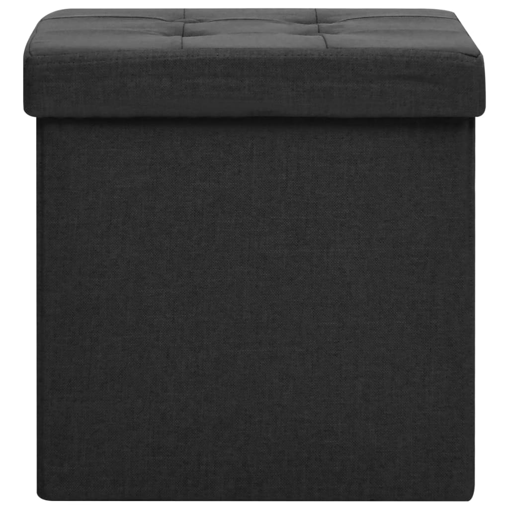 Storage Stool Black Faux linen, MDF Compact Foldable
