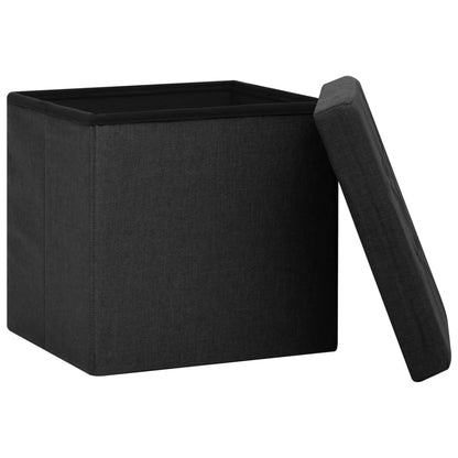 Storage Stool Black Faux linen, MDF Compact Foldable