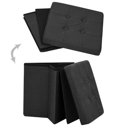 Storage Stool Black Faux linen, MDF Compact Foldable