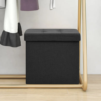 Storage Stool Black Faux linen, MDF Compact Foldable