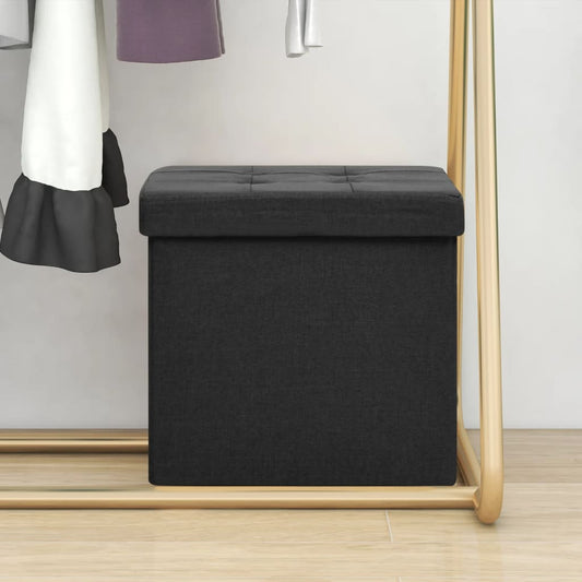 Storage Stool Black Faux linen, MDF Compact Foldable