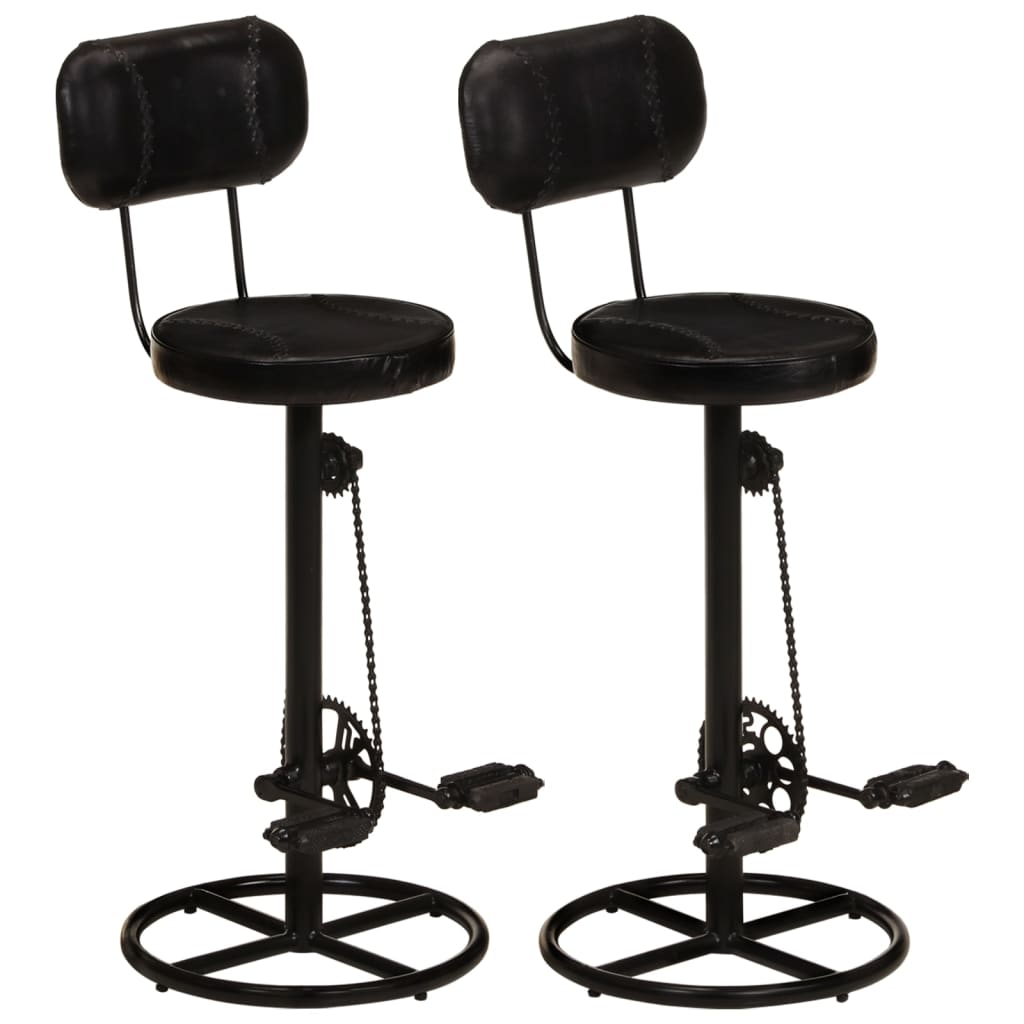 Bar Stool Set of 2 Black Real goat leather, iron Footrest