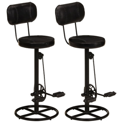 Bar Stool Set of 2 Black Real goat leather, iron Footrest