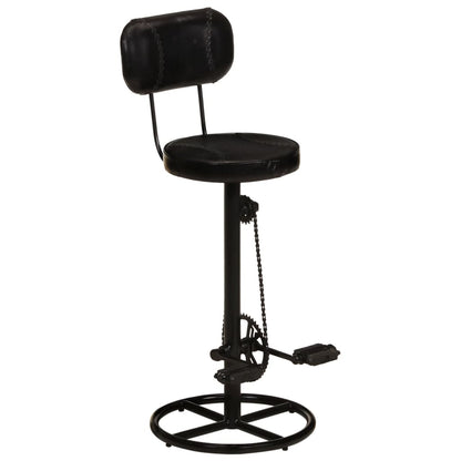 Bar Stool Set of 2 Black Real goat leather, iron Footrest
