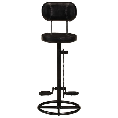 Bar Stool Set of 2 Black Real goat leather, iron Footrest