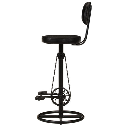 Bar Stool Set of 2 Black Real goat leather, iron Footrest