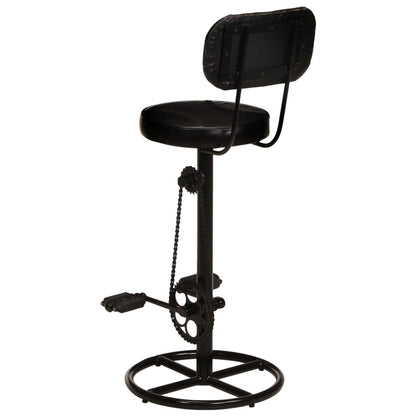 Bar Stool Set of 2 Black Real goat leather, iron Footrest