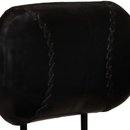 Bar Stool Set of 2 Black Real goat leather, iron Footrest