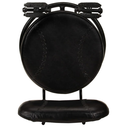 Bar Stool Set of 2 Black Real goat leather, iron Footrest