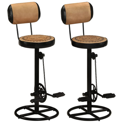 Bar Stool Set of 2 Brown Canvas Standard Footrest Bar Stool