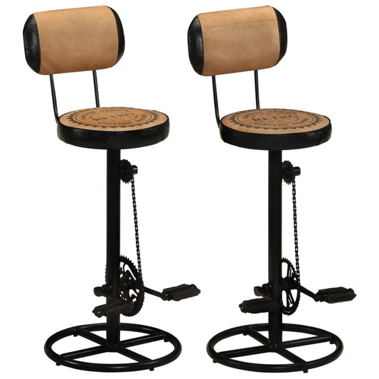 Bar Stool Set of 2 Brown Canvas Standard Footrest Bar Stool