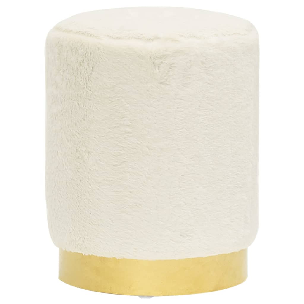 Stool White and Gold Plush (100% Polyester), Iron Medium Stool