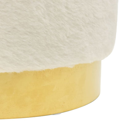 Stool White and Gold Plush (100% Polyester), Iron Medium Stool