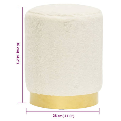 Stool White and Gold Plush (100% Polyester), Iron Medium Stool
