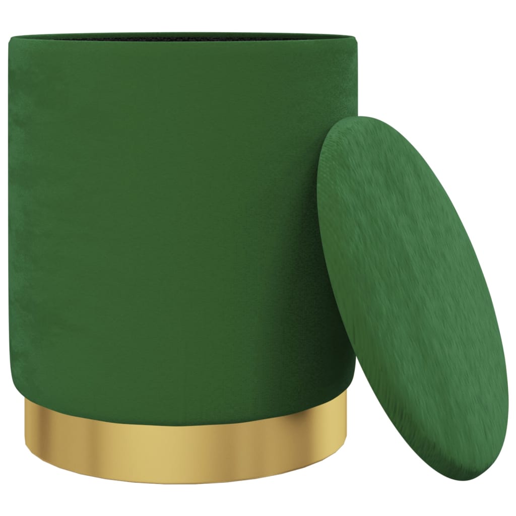 Round Storage Hocker Green Velvet 12.2" x 14.6"