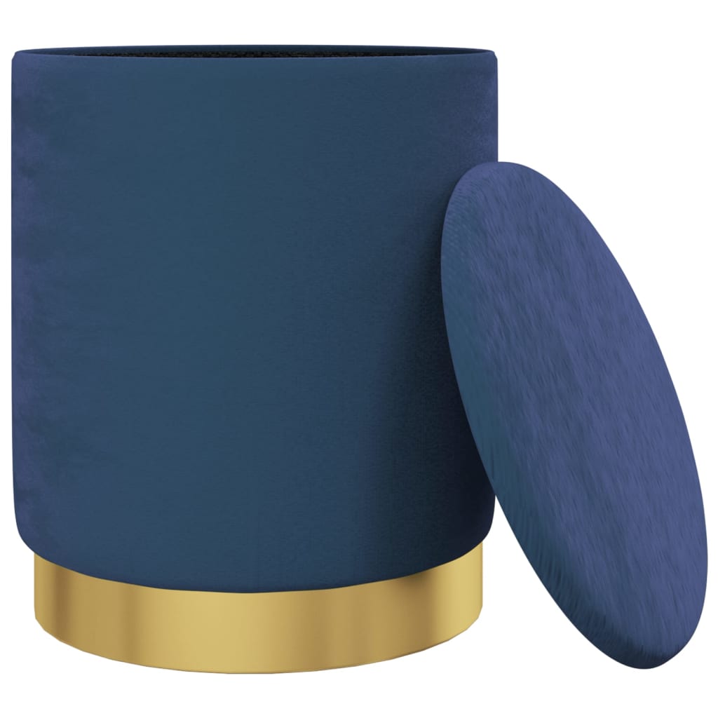 Round Storage Hocker Blue Velvet 12.2" x 14.6"